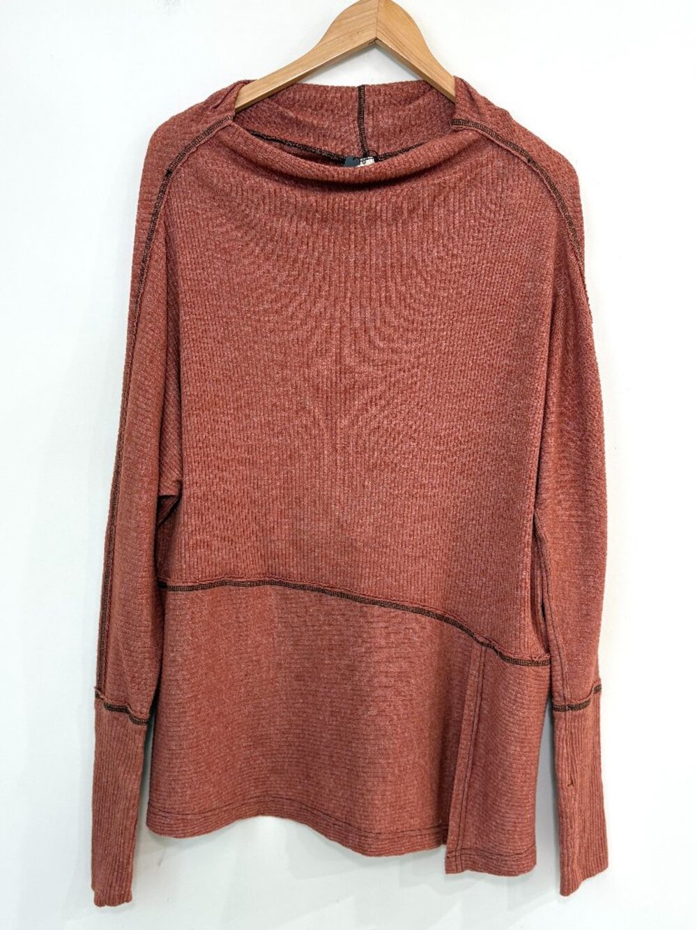 We The Free Thermal Tee Ribbed Tunic Top Sz S Slouchy Boho Asymmetrical Hem - Picture 2 of 10